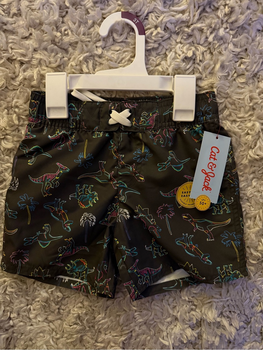 Cat & Jack Black Neon Dinosaur Swim Shorts for Kids 3T boys NWT